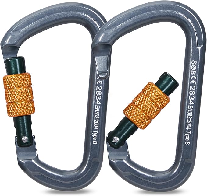 SOB Auto Locking Climbing Carabiner Clips,Heavy Duty Asymmetrical Carabiner Connector Used for Rappelling Gear Rescue Outdoor Projects Dog Leash