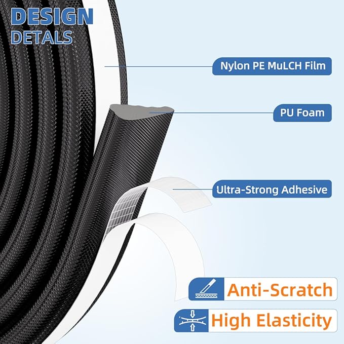 Wedge-Shape Window Weather Stripping Door Frame Seal Strip 196” Black,Upgrade Black Foam,Soundproofing,Draft Stopper,Winter Insulation,Noise Blocker, Gap Filler for Exterior Front Door Side