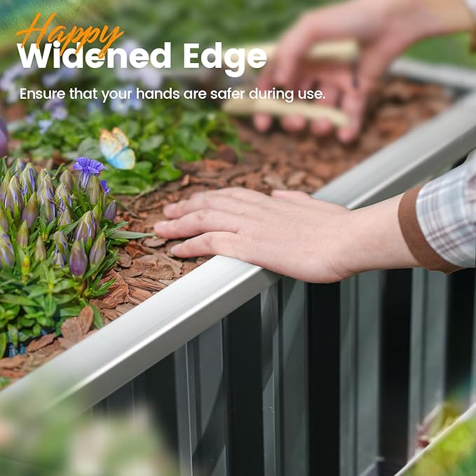 KING BIRD Galvanized Raised Garden Bed with 2 Installation Methods for DIY, 101" x 36" x 18" Heightened Planter Kit Box Outdoor for Deep-Rooted Vegetables, Flowers, Dark Grey