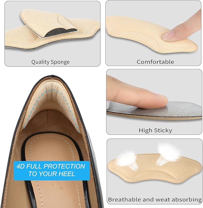 6 Pairs Comfowner Heel Cushion Pads, Comfort Shoe Grips Snugs for Big Shoes Loose Blisters and Pain, Protectors Liners Men Women