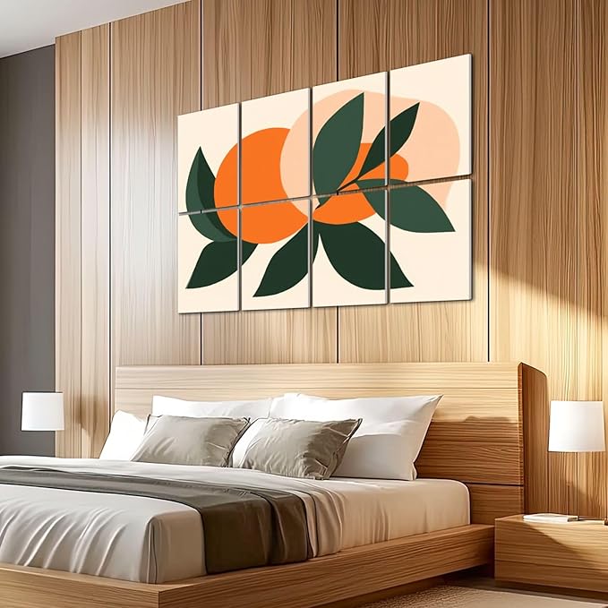 8 Pack Art Acoustic Panels Sound Absorbing Boho Botanical Leaf Orange Green