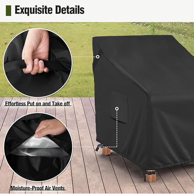 MR. COVER Patio Chair Covers Waterproof, Outdoor Furniture Covers for Rocking Chair, Heavy Duty Anti UV Chair Cover, Fits up to 45"W x 40"D x 35"H, Air Vent and Handles Included,Black, 2 Pack