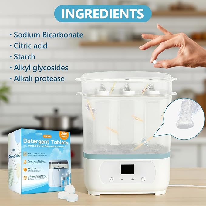 200Pcs Detergent Washing Tablets for Momcozy,Deep Cleaning Baby Brezza Bottle Washer,Compatible with All Brands Baby Bottle Washers