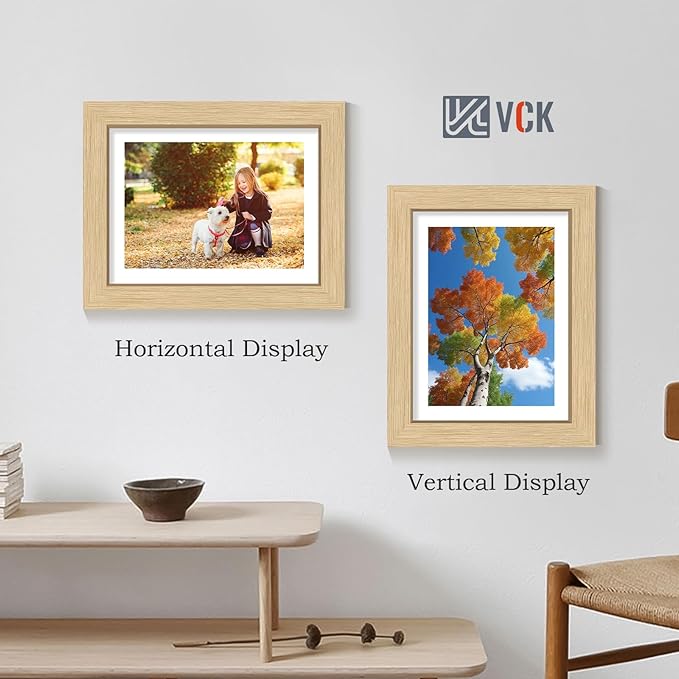 VCK 8.5x11 Picture Frame Set of 4 - Oak, Gallery-Quality Wood Poster Frames, 1.1-Inch Wide Border, Polished Plexiglass, Vertical or Horizontal Wall & Tabletop Display for Photo/Art/Prints, Natural Oak