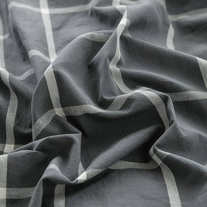 FACE TWO FACE Bedding Duvet Cover Set100% Washed Cotton Duvet Cover Linen Like Textured Breathable Durable Soft Comfy (King, Light Gray)