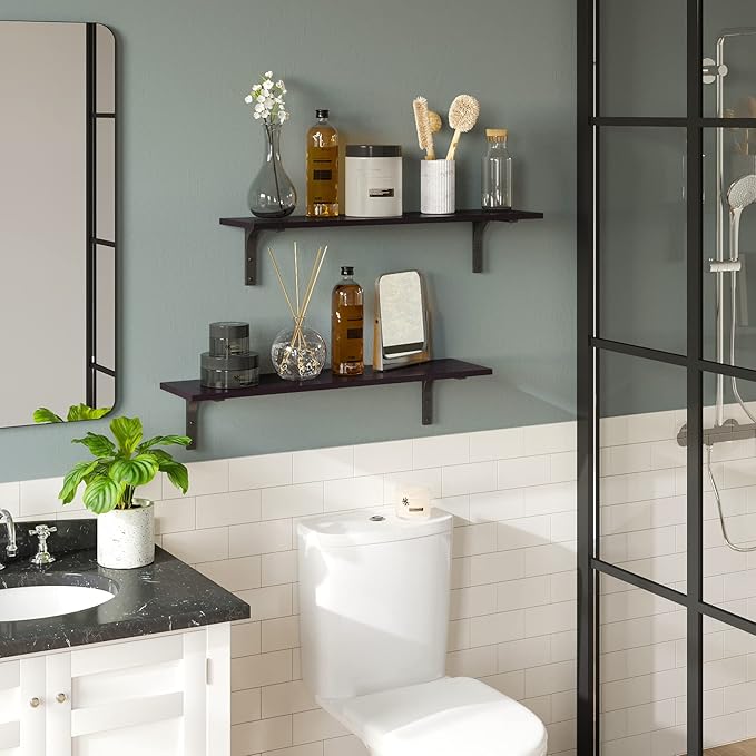 DINZI LVJ Long Wall Shelves, 31.5 Inch Wall Mounted Shelves Set of 2,