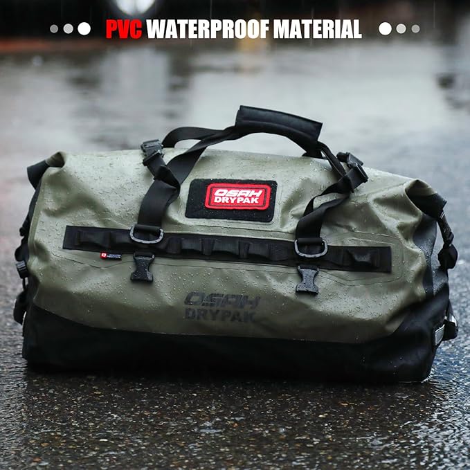 Waterproof Duffel Bag - Motorcycle Dry Bag 40L Tail Bag with Large Storage Space, Waterproof Duffle Bags with Outer Mesh Zipper Pocket for Camping, Kayaking, Fishing & Traveling-Green