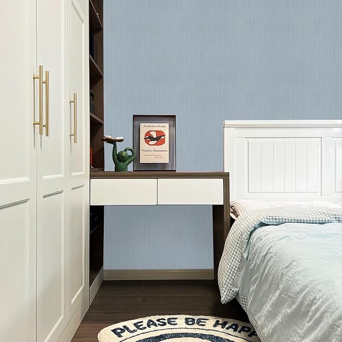 Blue Grasscloth Peel and Stick Wallpaper Texture Contact Paper A Set of 15.7" X