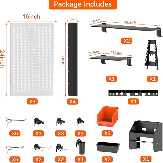 TORACK Pegboard Wall Organizer 4 ft. Garage Metal Pegboard Tool Organizer System