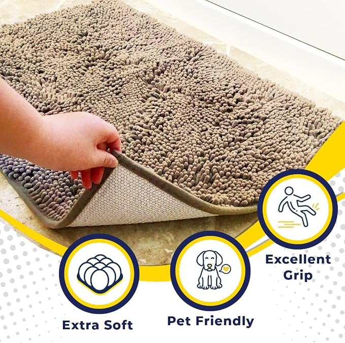 Muddy Mat® | Super Water Absorbent Door Mat Indoor, Microfiber Quick Dry Chenille Entryway Rug, Slip Resistant Front Door Mat, Indoor Mats for Entryway, Machine Washable Pet Rug, Sand 22" x 36"