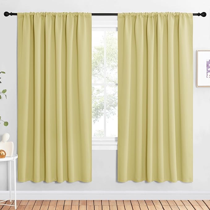 NICETOWN Bedroom Window Curtain Panels, Paler Yellow, 2 Panels, 62 in x 72 in