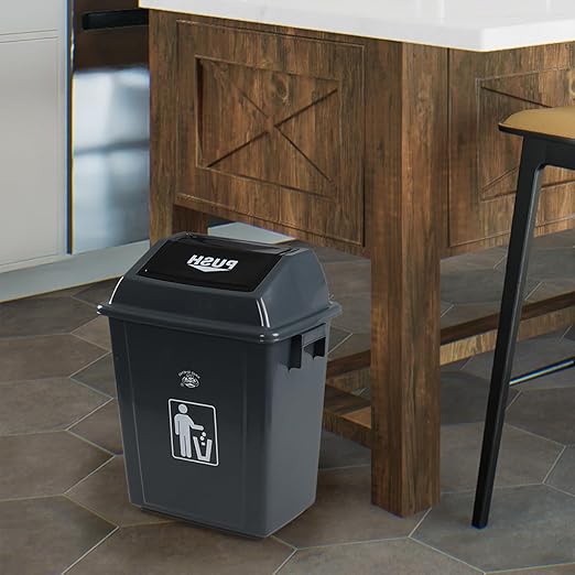 Readsky 6 Gallon Plastic Garbage Can Swing Lid, Trash Can Swing-Top, Swing Garbage Bin, 4 Packs, Gray