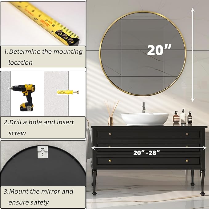 Circle Gold Mirror, Round Mirror 20 inch, Circle Wall Mirror Metal Frame