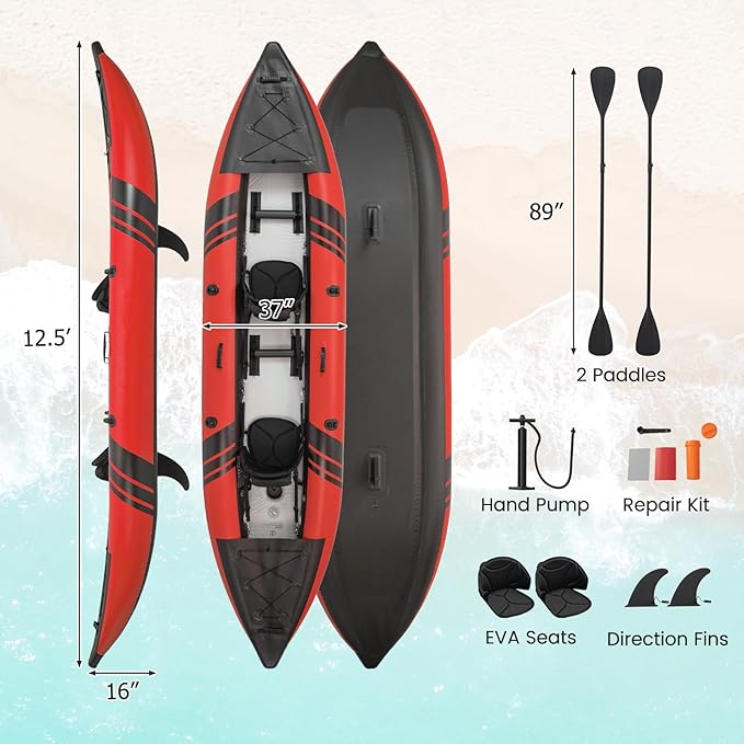 S AFSTAR Inflatable Kayak, 2 Person Canoe with 507 lbs Capacity, Drop-Stitch Floor, All Accessories & Carry Bag, 12.5 ft Large Sit in Tandem Kayak for Fishing, Camping & Exploring for Adults