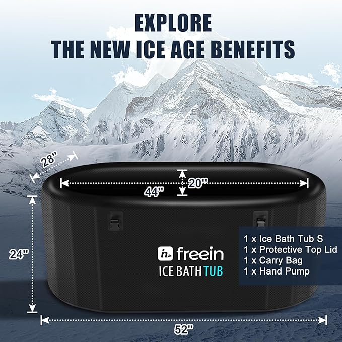 Freein Ice Bath Tub For Athletes Water Chiller Compatible Cold Plunge Outdoor, Portable, Foldable Cold Plunge Tub for Adults 52"x28"x24" Inflatable Recovery PRO