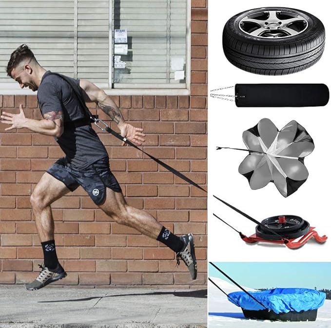 Exercise Resistance Fitness Bands Set Workout Equipment Double Endurance Weight Sled Harness Kits Sled Pulling Strap for Running Sprinting Resistance Speed Agility Training, Black