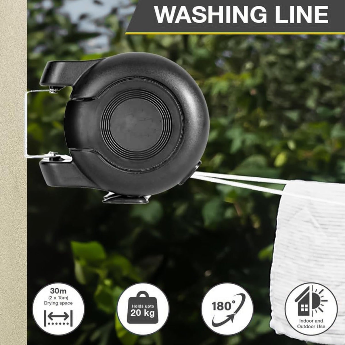 Retractable Double Clothesline – 49 ft x 2 Heavy Duty Clothes Line for Indoor & Outdoor Use, Dual Laundry Line with Easy Installation (Black)