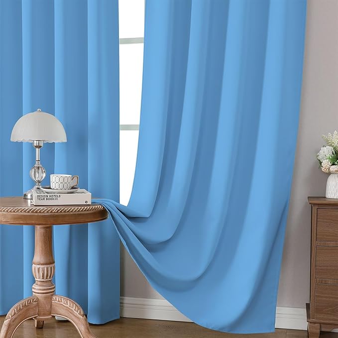 CUCRAF Light Blue Blackout Curtains 108 inch Length 2 Panels Set, Rod Pocket