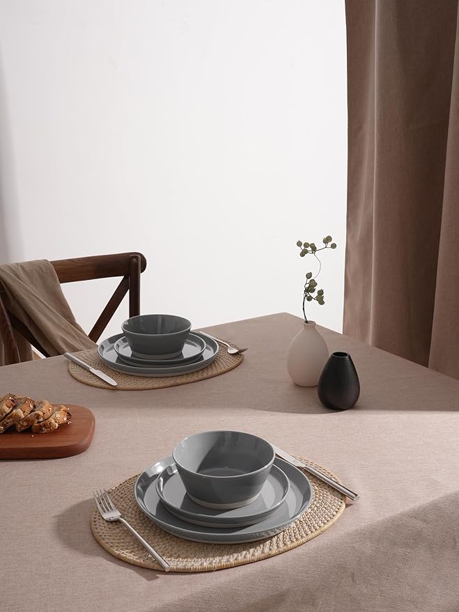 Famiware Saturn Speckled Dinnerware Sets for 8 (24 Pieces), Stoneware Plates and Bowls Dish Set - Chip and Scratch Resistant, Microwave and Dishwasher Safe, Dark Gray