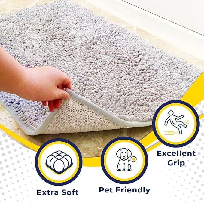 Muddy Mat® | Super Water Absorbent Door Mat Indoor, Microfiber Quick Dry Chenille Entryway Rug, Slip Resistant Front Door Mat, Indoor Mats for Entryway, Machine Washable Pet Rug, White 32" x 70"