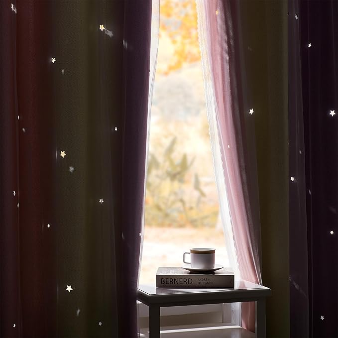 XiDi Pink Yellow Curtains for Bedroom Decor Blackout Curtains for Girls Kids