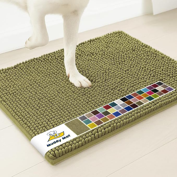 Muddy Mat® | Super Water Absorbent Door Mat Indoor, Microfiber Quick Dry Chenille Entryway Rug, Slip Resistant Front Door Mat, Indoor Mats for Entryway, Machine Washable Pet Rug, Sage 32" x 40"