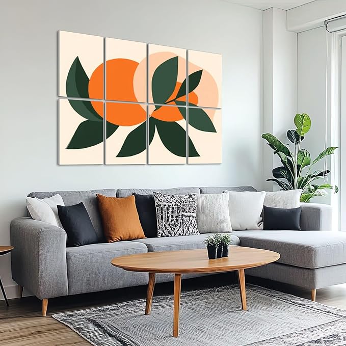 8 Pack Art Acoustic Panels Sound Absorbing Boho Botanical Leaf Orange Green