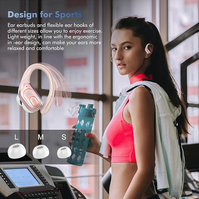 Wireless Earbuds Bluetooth 5.4 Headphones, Noise Canceling Ear Buds with 75hr Playtime, LED Power Display, IPX7 Waterproof Earphones Over-Ear Earphones for Sports/Workouts - Rose Gold