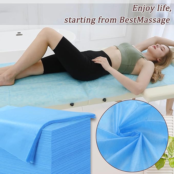 50 Pcs Disposable Bed Sheets 31" x 71" Massage Table Sheets Non Woven Fabric SPA Bed Cover Breathable for Massage Beauty Tattoos (50 Pcs Blue)