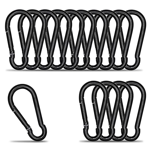 KINLINK 15 Pack Black Carabiner Clip, 1.57 inch Heavy Duty Spring Snap Hook, Small Caribeener Clips for Outdoor Camping, Swing Set, Hammock, Hiking Travel, Fishing, Quick Link Keychain