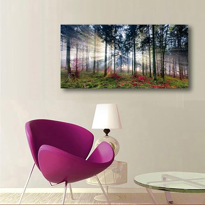 Nature Landscape Sunrise Tree Canvas Wall Art - 28x57 inches Wall Decoration for Living Room Forest Picture Artwork Painting Prints of Trees for Bedroom and Home Décor