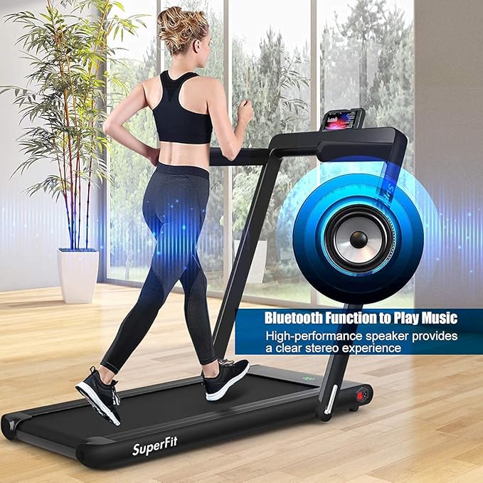 GYMAX Walking Pad, 2.25HP Foldable Treadmill with Smart App & Remote Control, Bluetooth LED Monitor, Small Spaces Compact Running Machine, Folding Portable Under Desk Treadmill for Home Office