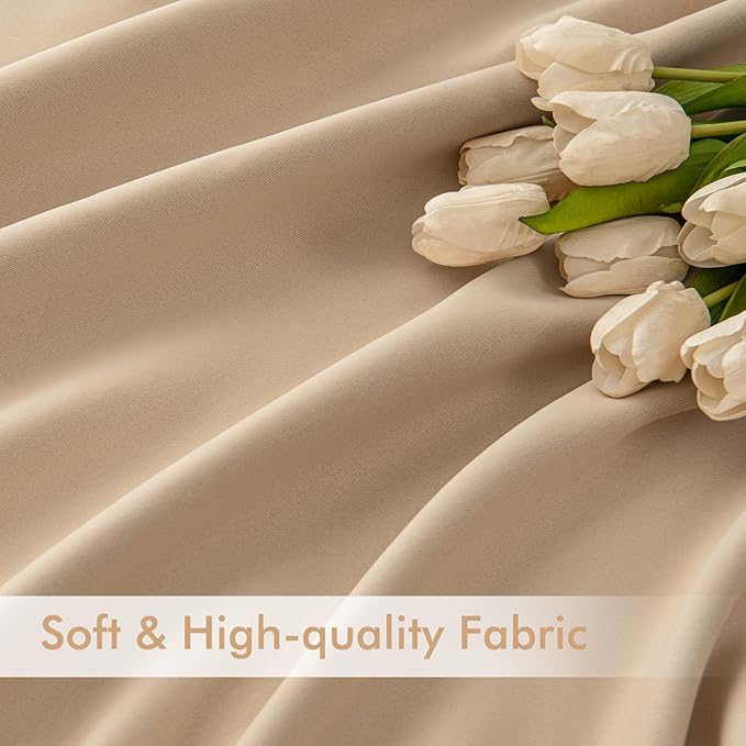 MIULEE Beige Back Tab Blackout Curtains 72 Inch Length 2 Panels Set