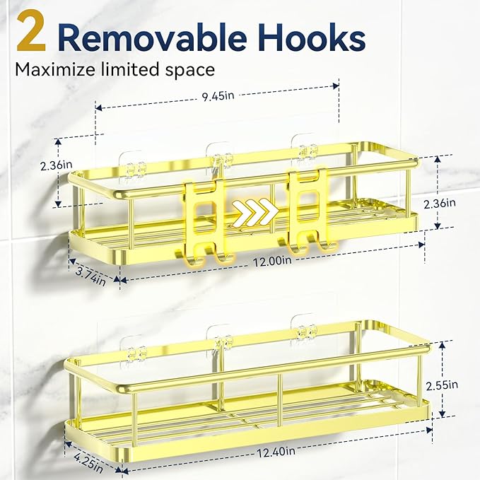 YASONIC Shower Caddy Adhesive, No Drill Bathroom Shower Organizers,