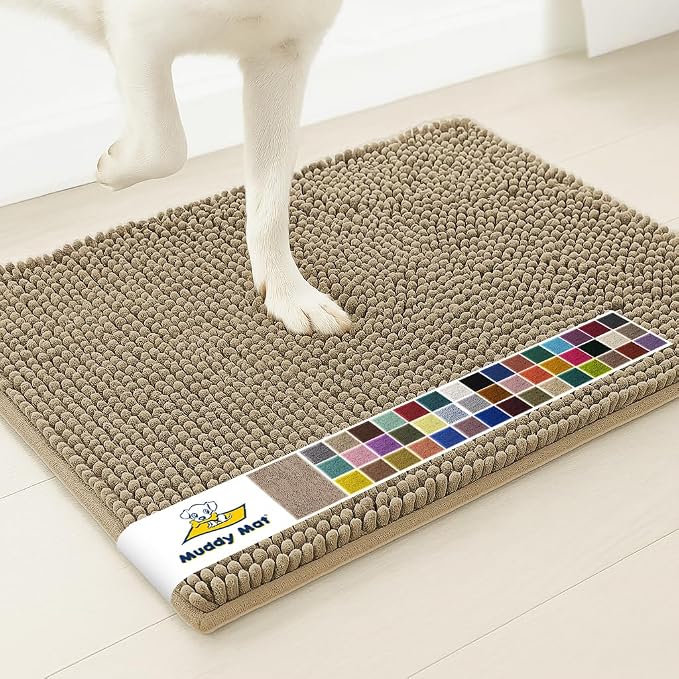 Muddy Mat® | Super Water Absorbent Door Mat Indoor, Microfiber Quick Dry Chenille Entryway Rug, Slip Resistant Front Door Mat, Indoor Mats for Entryway, Machine Washable Pet Rug, Taupe 48" x 60"
