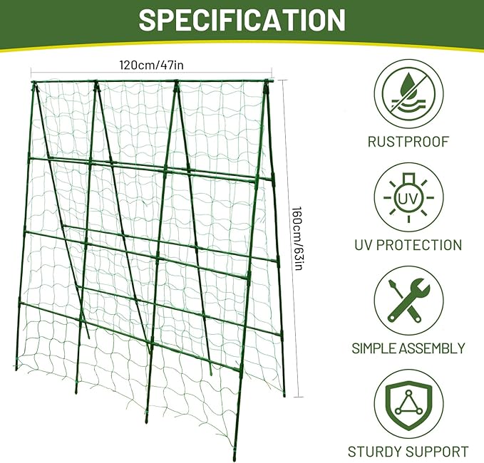 Large A-Frame Garden Trellis for Tomatoes, Cucumbers & Heavy Climbing Plants - Rust-Resistant, Heavy-Duty Steel, Perfect for Outdoor Gardens & Vertical Gardening(47" W x 63" H)
