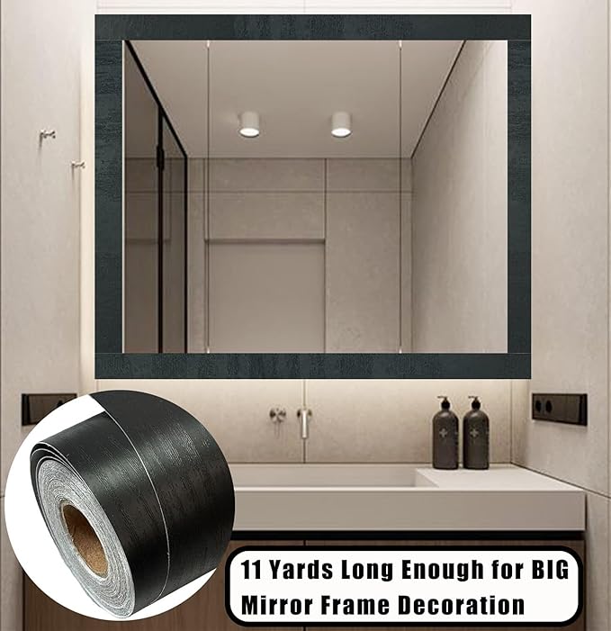 DESOMINOR 32FT Black Border Peel &Stick Black Wood Grain Wallpaper Border