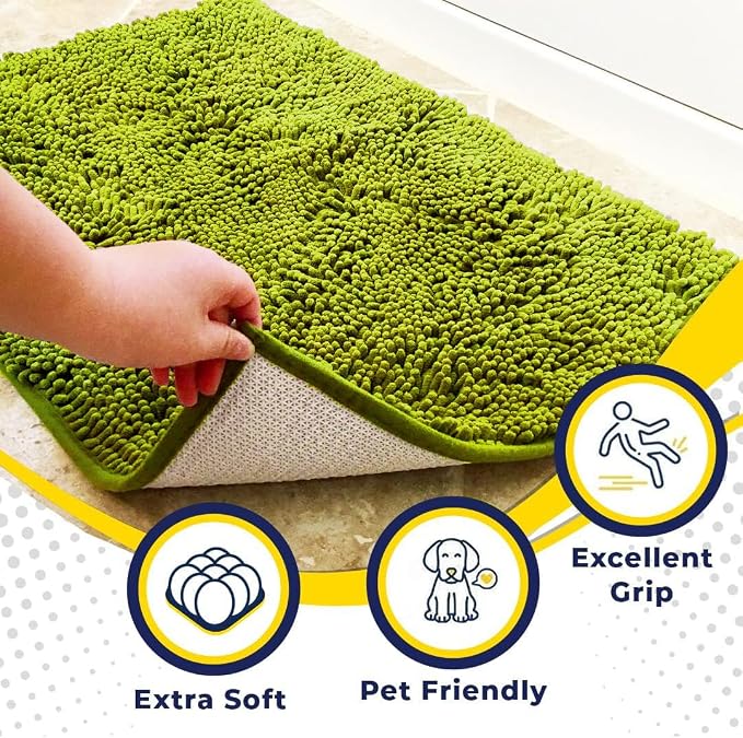 Muddy Mat® | Super Water Absorbent Door Mat Indoor, Microfiber Quick Dry Chenille Entryway Rug,Slip Resistant Front Door Mat,Indoor Mats for Entryway,Machine Washable Pet Rug, Spring Green 32" x 40"