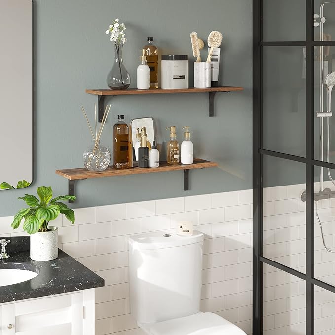 DINZI LVJ Long Wall Shelves, 31.5 Inch Wall Mounted Shelves Set of 2,