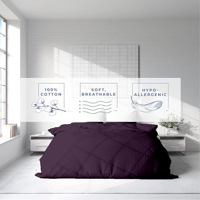 Kotton Culture 1 Pc Twin Size Duvet Cover Only -100% Egyptian Cotton Sateen 600 Thread Count Ultra Soft Premium Durable Comforter Cover Zipper Closure & Corner Ties (Plum, Twin/Twin XL 68" X 90")