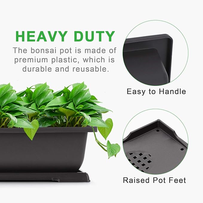 GROWNEER Bonsai Pots 3 Packs 11 Inch Bonsai Tree Training Pot with Humidity Drainage Trays & Repotting Mat Rectangle Planter Plants Starter Kit Growing for Garden Yard Office Indoor Outdoor