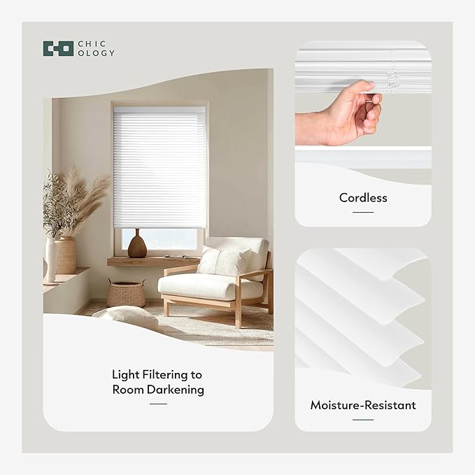 CHICOLOGY Cordless Mini Blinds for Indoor Windows, 60.5" W x 48" H, Light