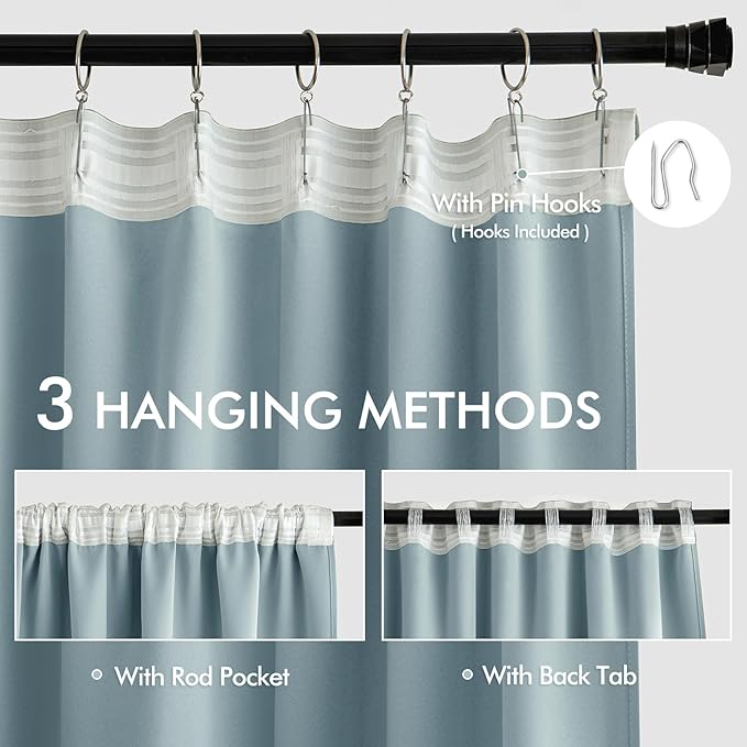 MIULEE Slate Blue Back Tab Blackout Curtains 72 Inches Long 2 Panels Set