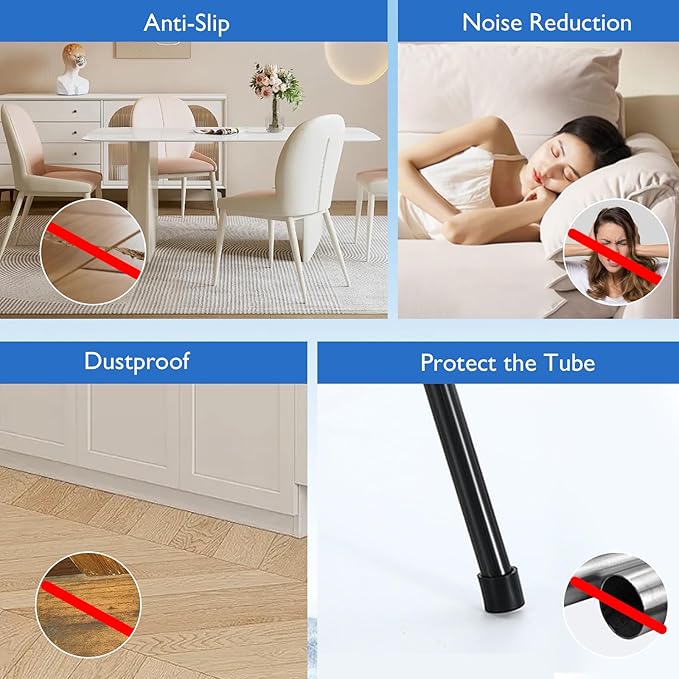 4 Pcs 1-1/2" Round Rubber Chair Leg Caps, PVC Table Leg Covers, Flexible & Anti-Slip Furniture Leg End Caps, Chair Leg Floor Protectors for Bar Stool Leg Patio Indoor, Black