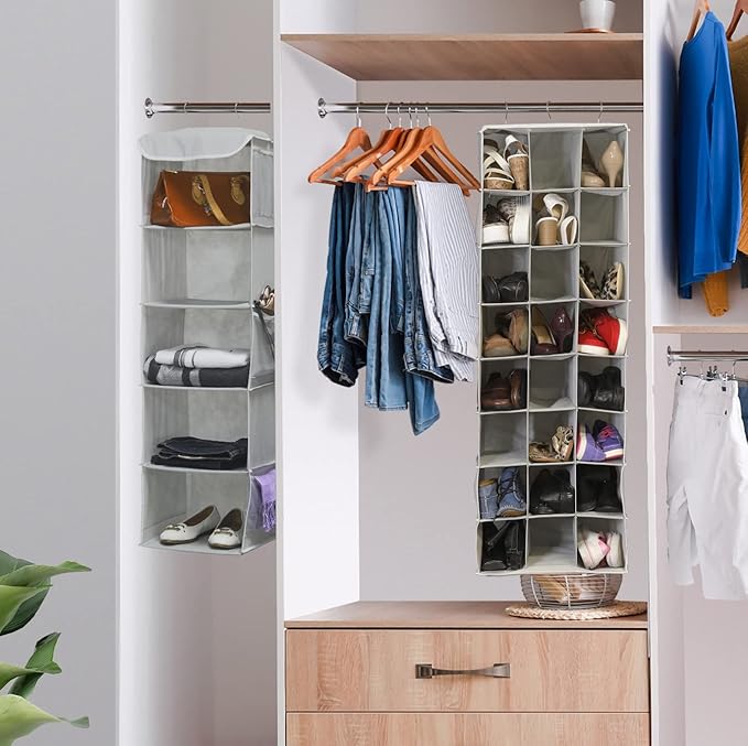 Simple Houseware Hanging Closet Organizers 24 Section Shoe Shelves, Gray