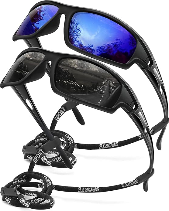 Polarized Sports Sunglasses for Men 100% UV Protection Wrap Around Unbreakable Sun Glasses for Fishing Driving