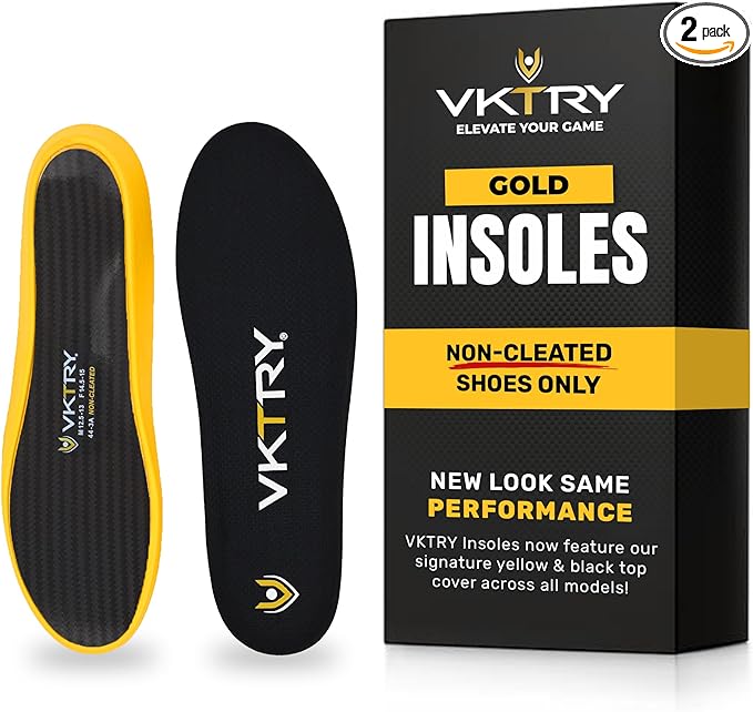 VKTRY Gold for Non-Cleated Shoes - Carbon Fiber Performance Insoles - Customized Athletic Inserts for Sports Basketball Volleyball Running & More | Shock Absorption US M14.5-15, W16.5-17, >220lbs