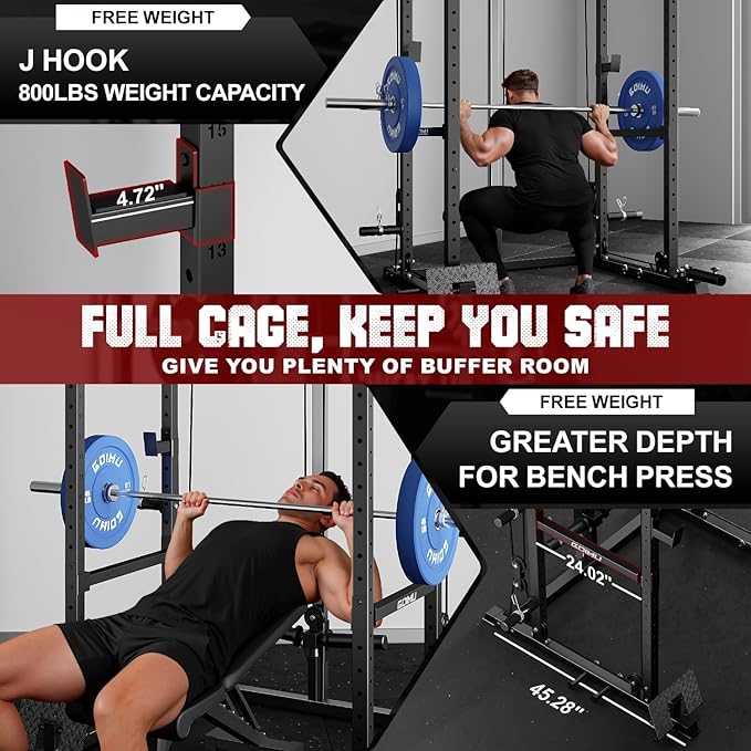 R1-V4 Power Cage Rack, 2000LB Squat Rack with Cable Crossover System, Multi-Function Weight Cage, Home Gym Workout Machine with More Training Attachments