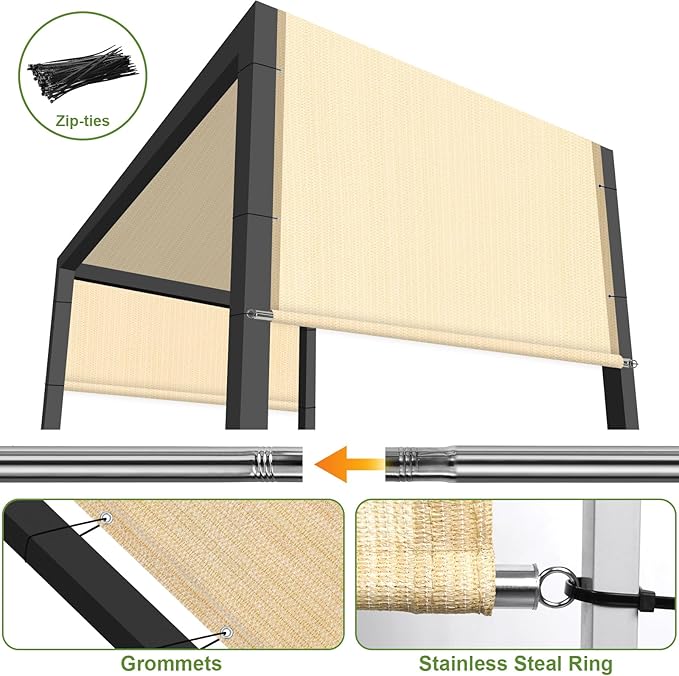 Shade&Beyond 9' W × 11' L Pergola Shade Cover Wheat Pergola Cover Canopy Replacement Shade Cloth for Garden, Patio, Deck, Porch with Grommets and Rods(Make Custom Size)