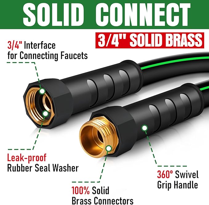 Heavy Duty Garden Hose 3ft, NON-EXPANDABLE Flexible Water Hose, Kink Resistant Lightweight Hybrid Hose, Leakproof Hose Male to Female Fittings
